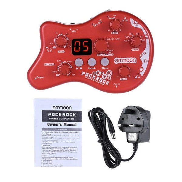 ammoon PockRock Guitar Multi-effects Processor Effect Pedal 15 Effect Types 40 Drum Rhythms Tuning Function with Power Adapter